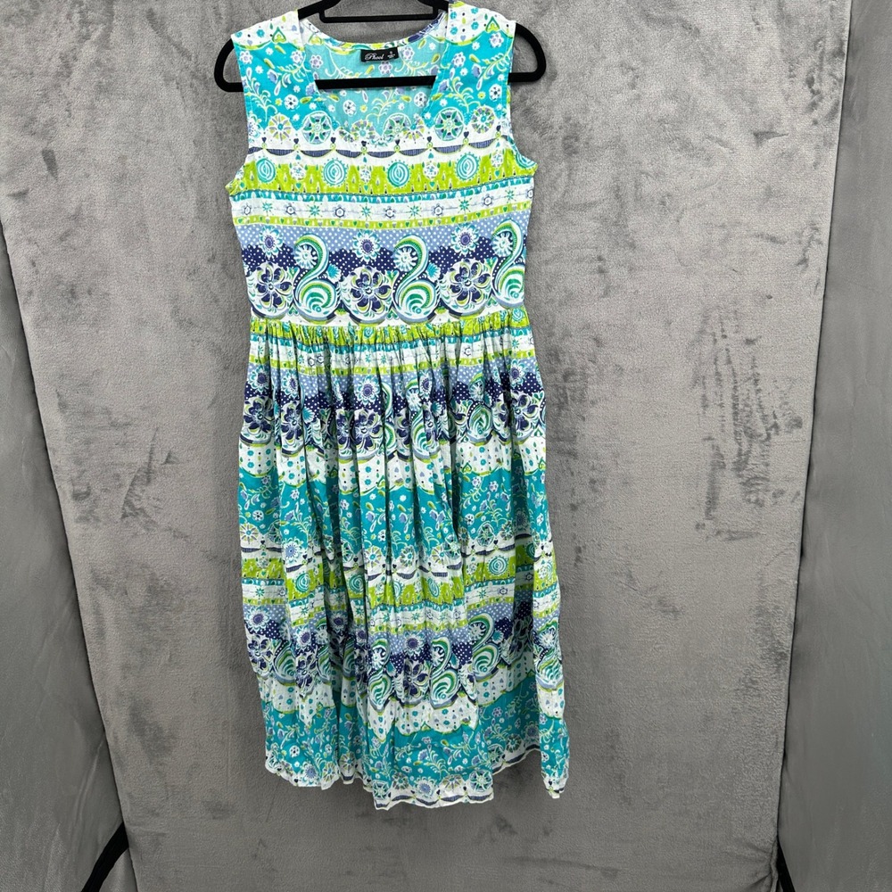 Midi Dress Womens S Boho Paisley Floral Cotton Fit Flare Cottagecore Coastal